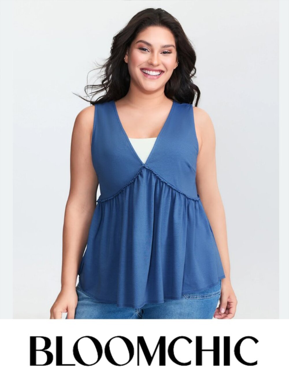 NWT BloomChic Size 14-16 Blue V-Neck Ruched Back-Tie Tank Top